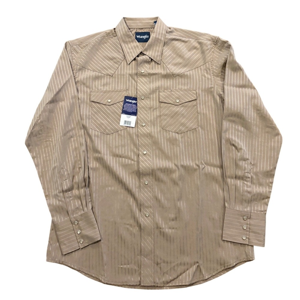 Wrangler Western Shirt Men's XL Satin Brown Gold Striped Pearl Snap Cowboy Rodeo - Picture 2 of 6